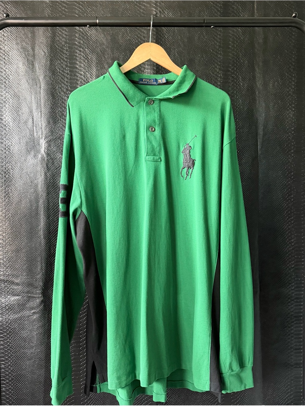 Polo Ralph Lauren Long Sleeve Big Pony Polo Shirt Green Black Colorblock 2XLT
